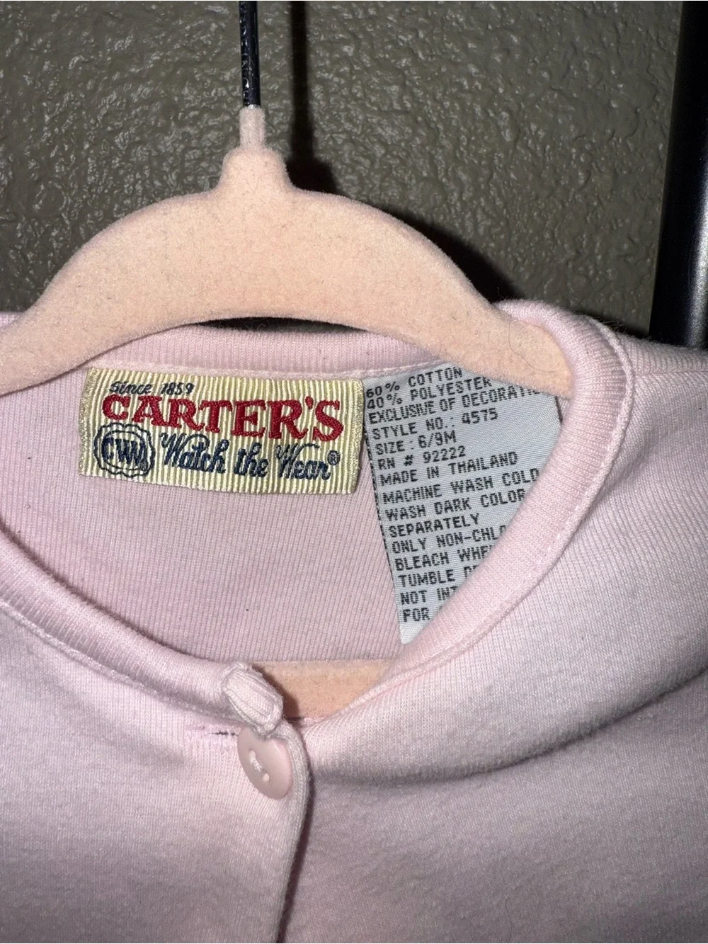 Vintage Carter's Pale Pink Baby Cardigan with Button Front